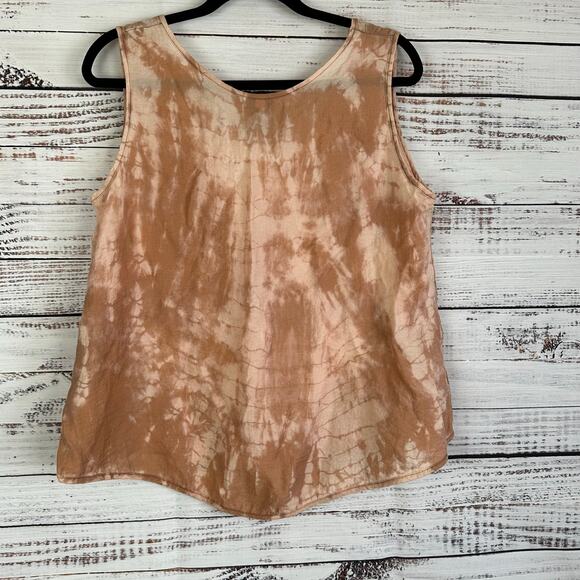 Women's HARUBELLA Hand Made Tan Tie Dye Flowy Boho Sleeveless Tank Top Size XL - Picture 2 of 5